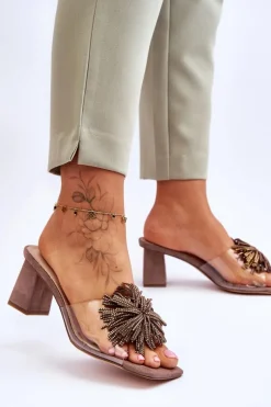 Best Damskie buty S.Barski Modne Transparentne Klapki Na Obcasie S.Barski KV-AP658-1 Brązowe