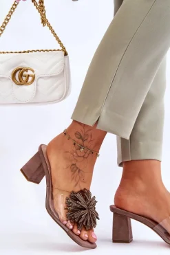 Best Damskie buty S.Barski Modne Transparentne Klapki Na Obcasie S.Barski KV-AP658-1 Brązowe