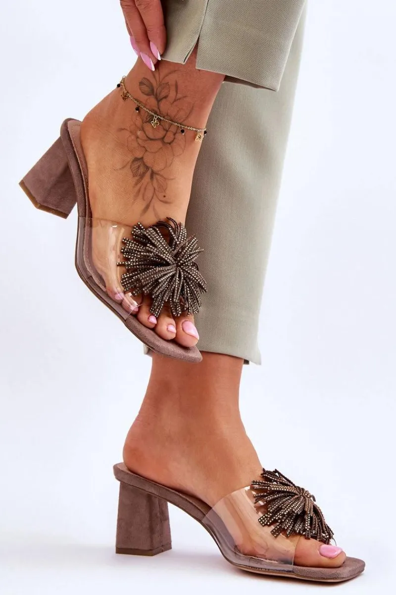 Best Damskie buty S.Barski Modne Transparentne Klapki Na Obcasie S.Barski KV-AP658-1 Brązowe