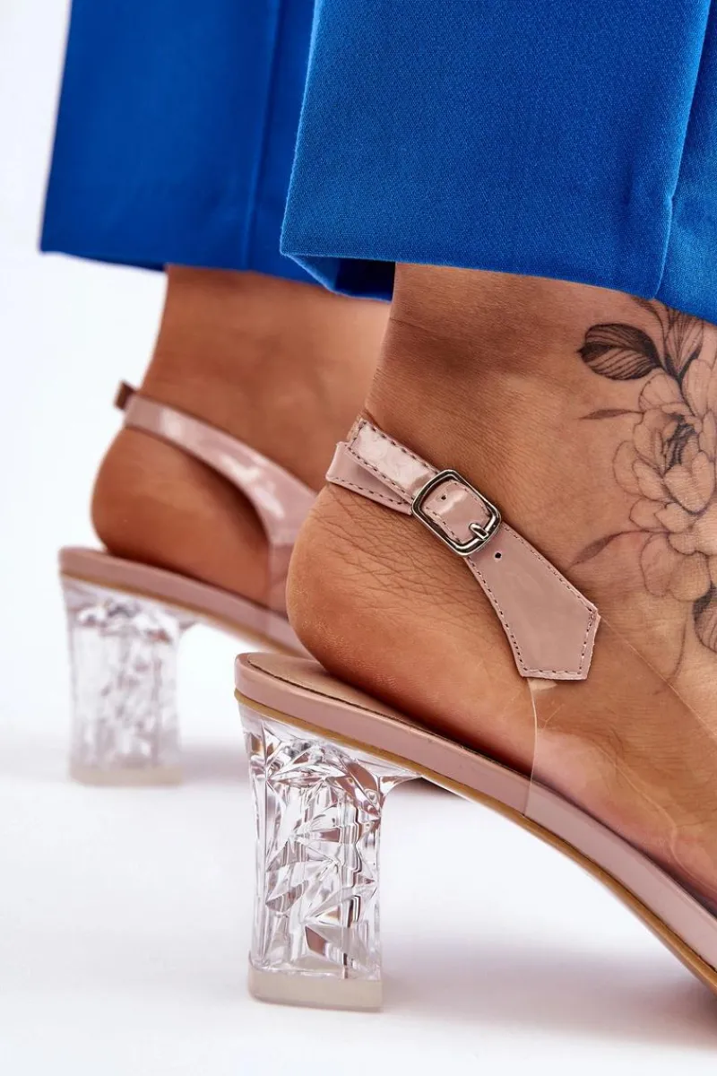 New Modne Transparentne Sandały Z Kokardą Nude Ariella Damskie Sandały Na Obcasie