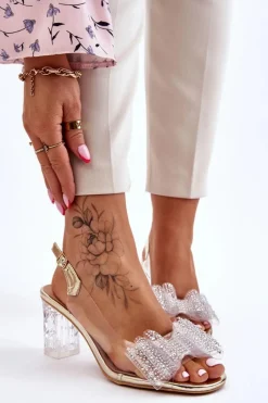 Discount Damskie buty S.Barski Modne Transparentne Sandały Z Kokardą Złote Ariella