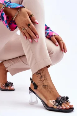 Online Damskie buty S.Barski Modne Transparentne Sandałki Z Ozdobami Czarne Carmelo