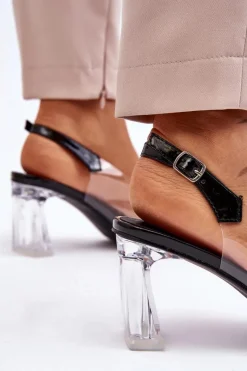 Online Damskie buty S.Barski Modne Transparentne Sandałki Z Ozdobami Czarne Carmelo