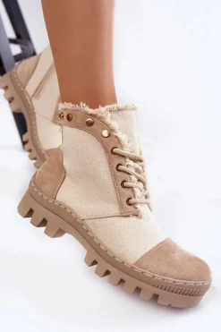 Botki Wiosenne|Damskie Trapery></noscript>Damskie buty S.Barski Modne Wiosenne Damskie Botki Trapery Beżowe Claira