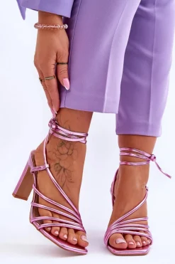 Sandały Na Obcasie>Boto Modne Wiązane Sandały Na Obcasie Różowe Tessoro Różowy