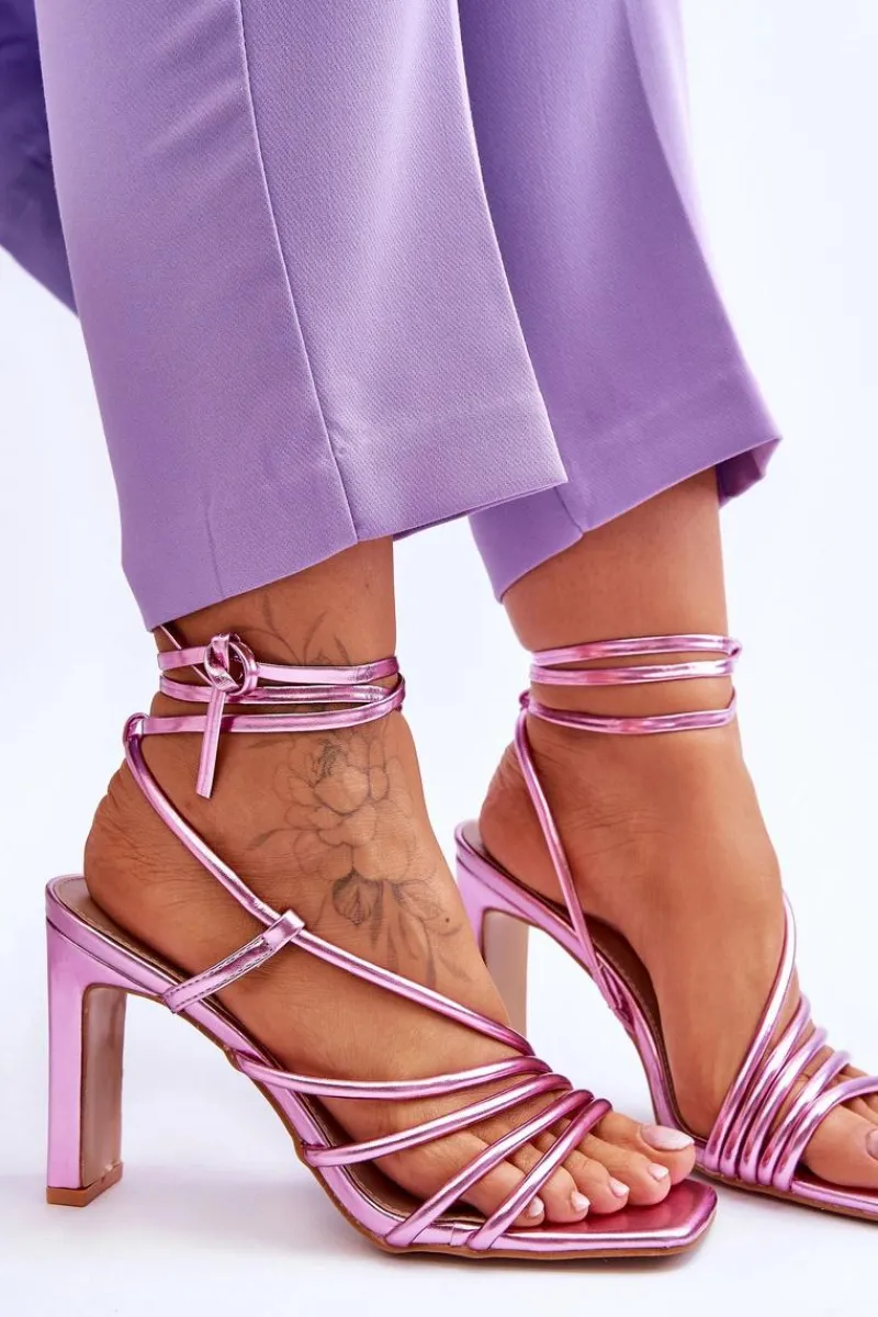 Sandały Na Obcasie>Boto Modne Wiązane Sandały Na Obcasie Różowe Tessoro Różowy