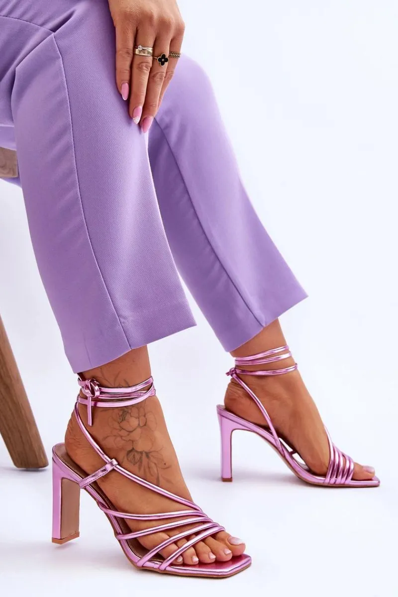 Sandały Na Obcasie>Boto Modne Wiązane Sandały Na Obcasie Różowe Tessoro Różowy