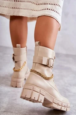 Best Modne Workery Botki Z Łańcuchem Beżowe Solesso Damskie Botki Sznurowane|Czarne Botki