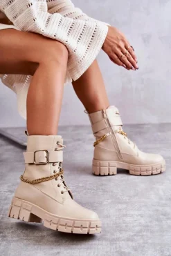 Best Modne Workery Botki Z Łańcuchem Beżowe Solesso Damskie Botki Sznurowane|Czarne Botki