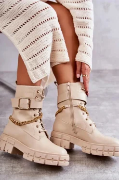 Best Modne Workery Botki Z Łańcuchem Beżowe Solesso Damskie Botki Sznurowane|Czarne Botki