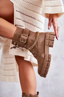 Online Boto Modne Workery Botki Z Łańcuchem Brązowe Solesso