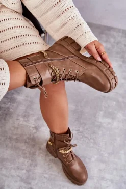 Online Boto Modne Workery Botki Z Łańcuchem Brązowe Solesso