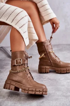 Online Boto Modne Workery Botki Z Łańcuchem Brązowe Solesso