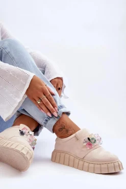 Best Modne Wsuwane Buty Sportowe Półbuty Z Ozdobą Beżowe Desire Damskie Buty Sportowe Na Platformie|Sneakersy Damskie