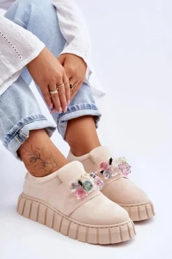Best Modne Wsuwane Buty Sportowe Półbuty Z Ozdobą Beżowe Desire Damskie Buty Sportowe Na Platformie|Sneakersy Damskie