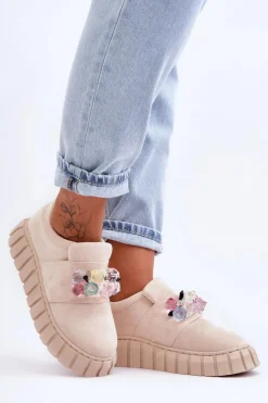 Best Modne Wsuwane Buty Sportowe Półbuty Z Ozdobą Beżowe Desire Damskie Buty Sportowe Na Platformie|Sneakersy Damskie