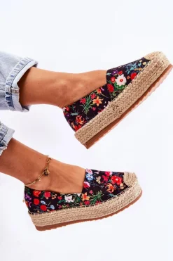 Boto Modne Wsuwane Espadryle W Kwiaty Czarne Morice