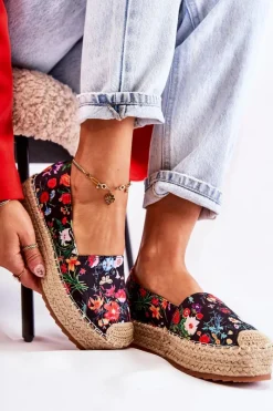 Boto Modne Wsuwane Espadryle W Kwiaty Czarne Morice