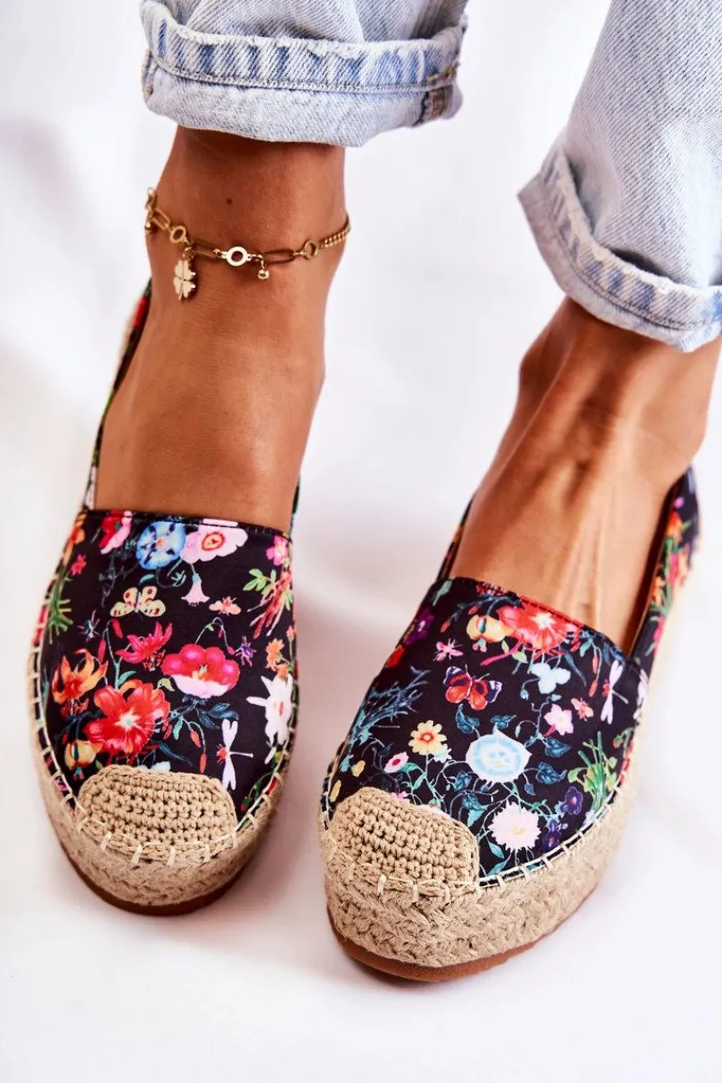 Boto Modne Wsuwane Espadryle W Kwiaty Czarne Morice