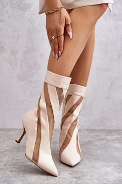 Online Modne Wysokie Damskie Botki Na Szpilce Beżowe Deyna Damskie Brązowe I Beżowe Botki|Botki Na Obcasie