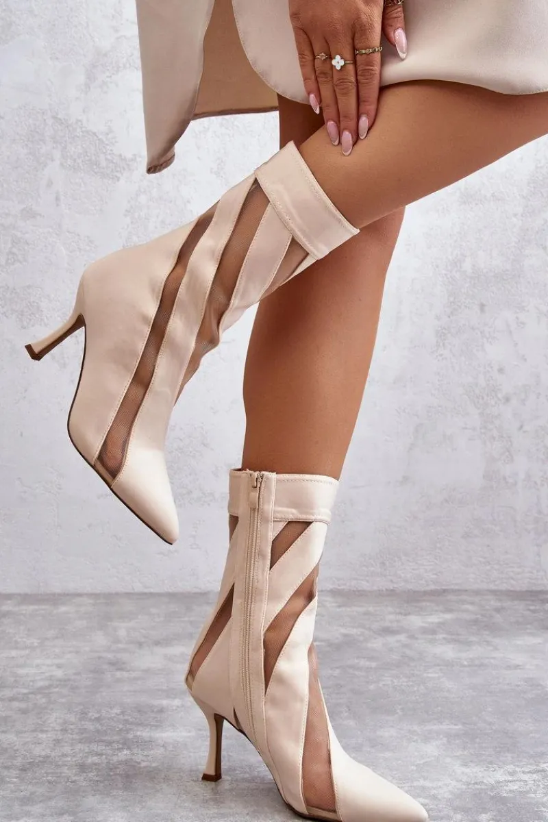 Online Modne Wysokie Damskie Botki Na Szpilce Beżowe Deyna Damskie Brązowe I Beżowe Botki|Botki Na Obcasie