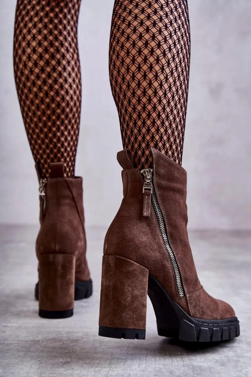 Best Laura Messi Modne Zamszowe Botki Na Obcasie 2509 Brązowe