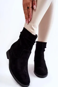 Botki Wiosenne|Botki Na Koturnie>Damskie buty S.Barski Modne Zamszowe Botki Na Ukrytym Koturnie Czarne Finney