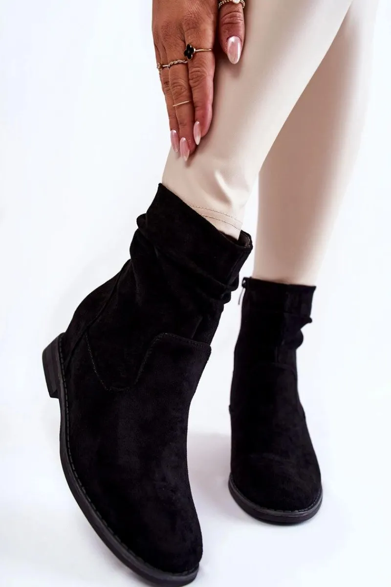 Botki Wiosenne|Botki Na Koturnie>Damskie buty S.Barski Modne Zamszowe Botki Na Ukrytym Koturnie Czarne Finney