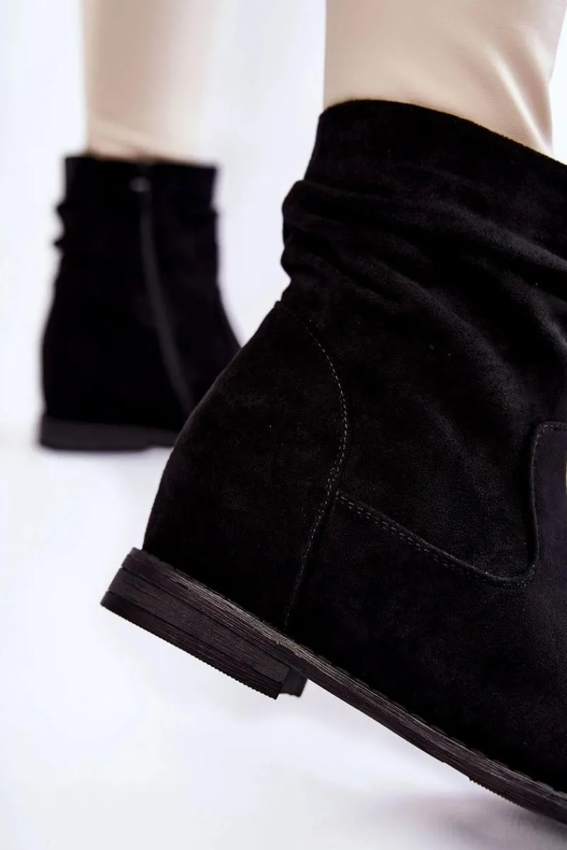 Botki Wiosenne|Botki Na Koturnie>Damskie buty S.Barski Modne Zamszowe Botki Na Ukrytym Koturnie Czarne Finney