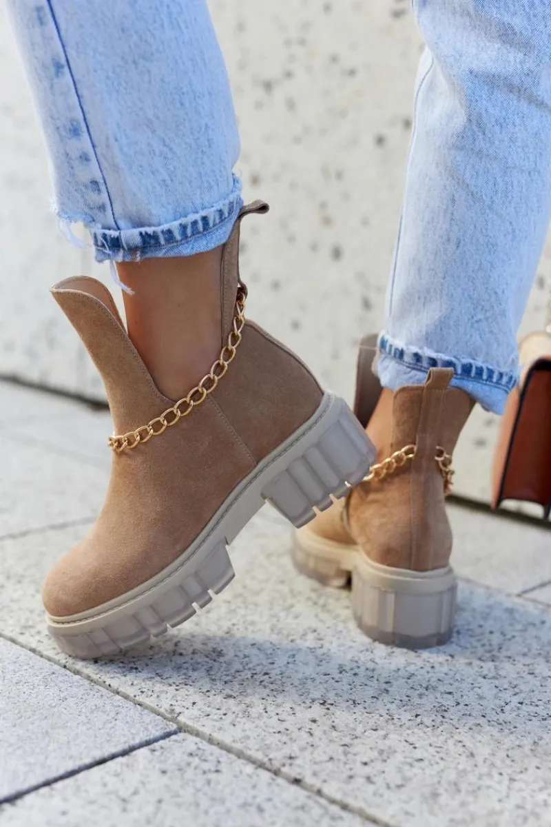 Hot Modne Zamszowe Botki Z Wycięciem Camel Lemar Forget Me Damskie Botki Wiosenne|Brązowe I Beżowe Botki