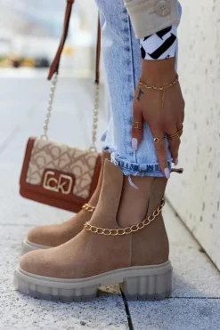 Hot Modne Zamszowe Botki Z Wycięciem Camel Lemar Forget Me Damskie Botki Wiosenne|Brązowe I Beżowe Botki