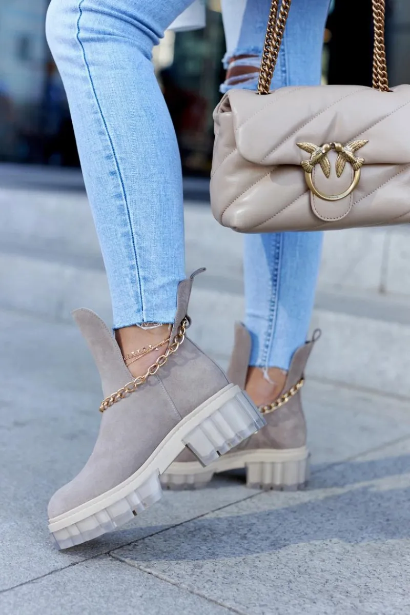 Boto Modne Zamszowe Botki Z Wycięciem Beżowe Lemar Forget Me Beżowy