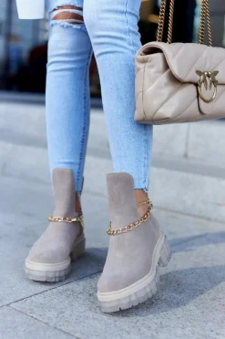 Boto Modne Zamszowe Botki Z Wycięciem Beżowe Lemar Forget Me Beżowy