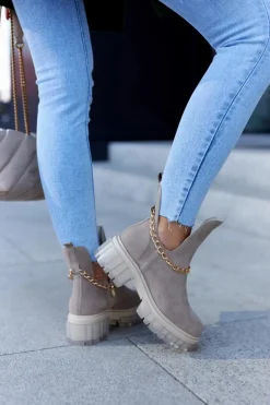 Boto Modne Zamszowe Botki Z Wycięciem Beżowe Lemar Forget Me Beżowy