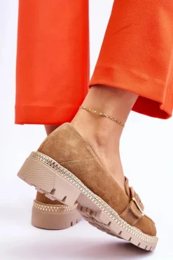 Boto Modne Zamszowe Mokasyny Ciemnobeżowe Eloisa