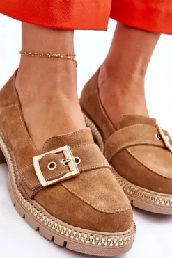 Boto Modne Zamszowe Mokasyny Ciemnobeżowe Eloisa