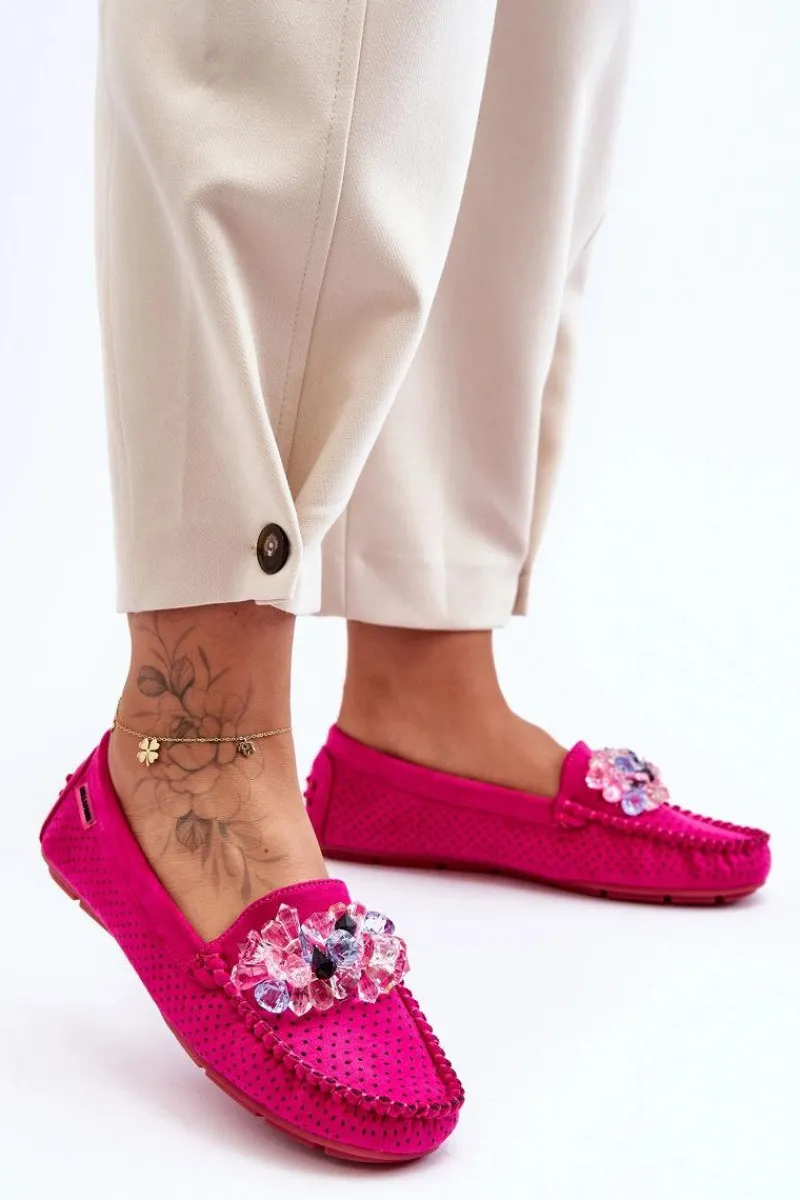 Hot Boto Modne Zamszowe Mokasyny Z Ozdobami Fuksja Delima