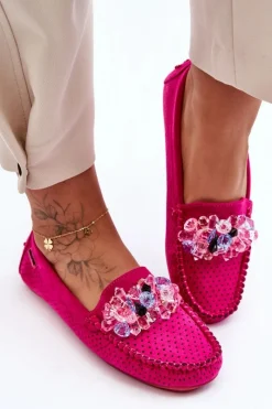 Hot Boto Modne Zamszowe Mokasyny Z Ozdobami Fuksja Delima