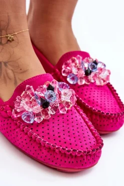 Hot Boto Modne Zamszowe Mokasyny Z Ozdobami Fuksja Delima