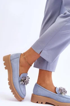 Buty damskie Vinceza Modne Zamszowe Mokasyny Z Kryształkami Niebieskie Demeris