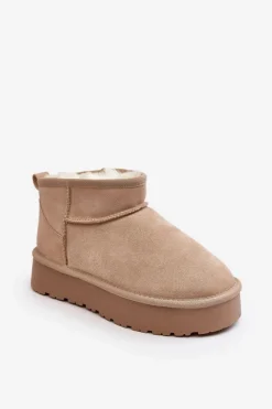 Boto Modne Zamszowe Niskie Śniegowce Jasnobeżowe Nucca Beżowy