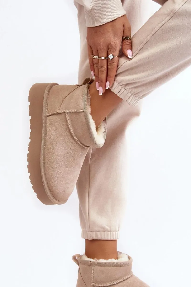 Boto Modne Zamszowe Niskie Śniegowce Jasnobeżowe Nucca Beżowy