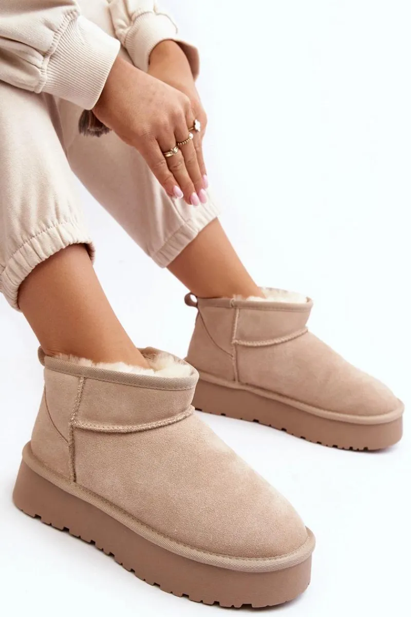 Boto Modne Zamszowe Niskie Śniegowce Jasnobeżowe Nucca Beżowy