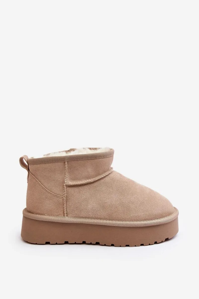 Boto Modne Zamszowe Niskie Śniegowce Jasnobeżowe Nucca Beżowy