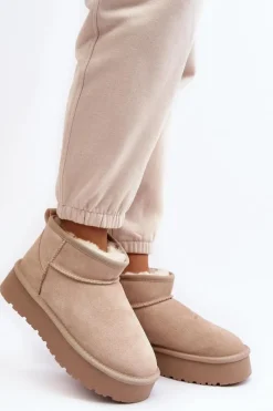 Boto Modne Zamszowe Niskie Śniegowce Jasnobeżowe Nucca Beżowy