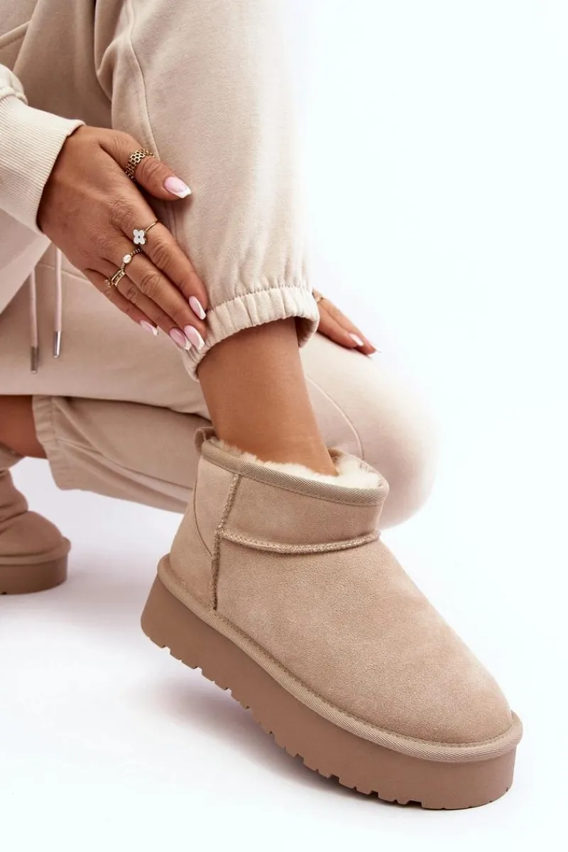 Boto Modne Zamszowe Niskie Śniegowce Jasnobeżowe Nucca Beżowy