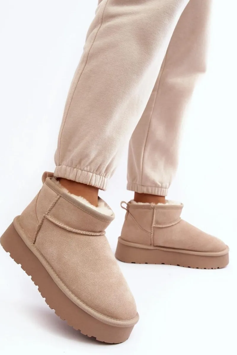 Boto Modne Zamszowe Niskie Śniegowce Jasnobeżowe Nucca Beżowy