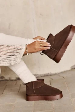 Śniegowce Damskie>Boto Modne Zamszowe Niskie Śniegowce Brązowe Nucca Brązowy