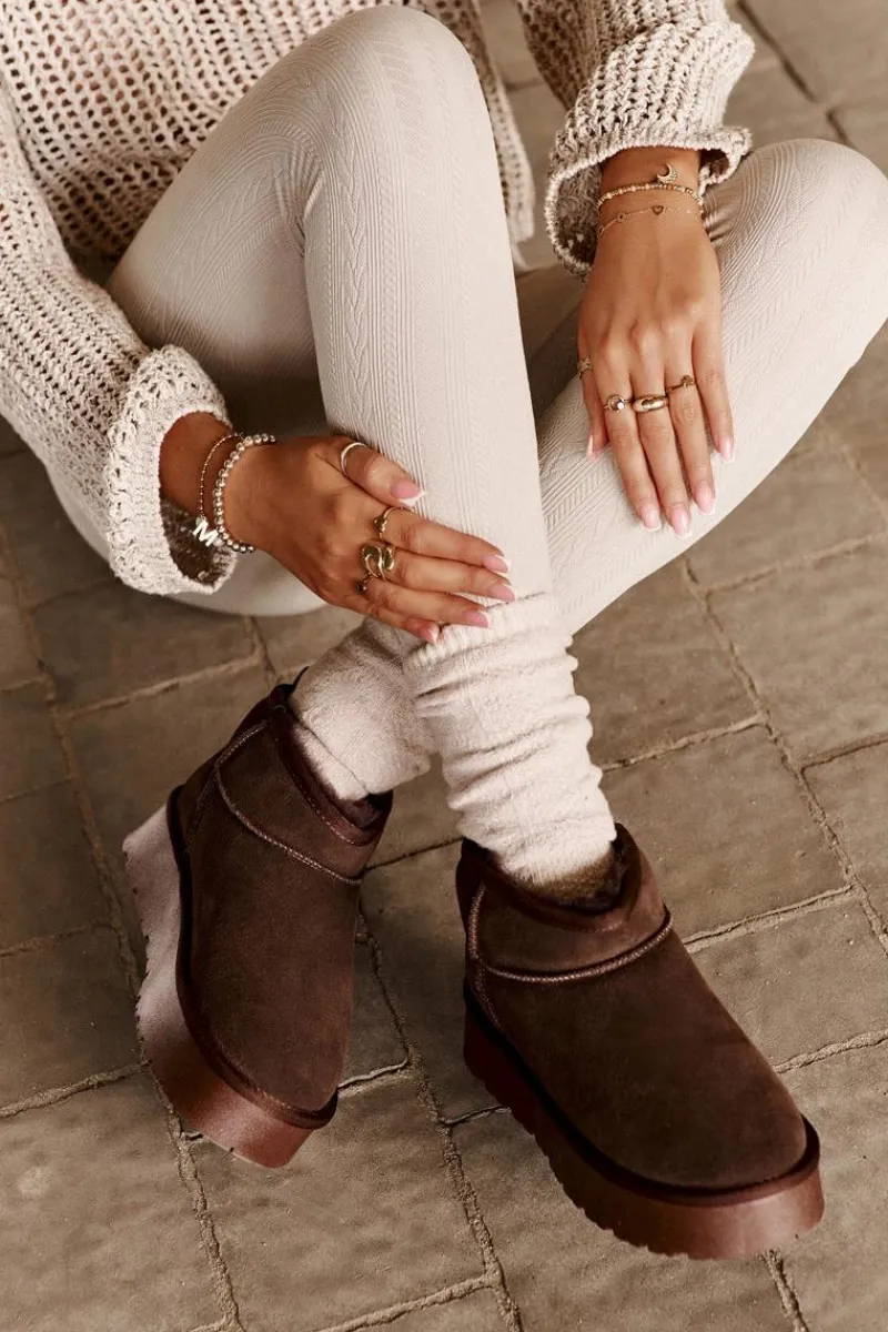 Śniegowce Damskie>Boto Modne Zamszowe Niskie Śniegowce Brązowe Nucca Brązowy