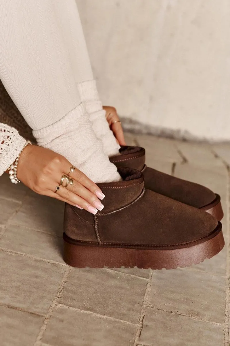 Śniegowce Damskie>Boto Modne Zamszowe Niskie Śniegowce Brązowe Nucca Brązowy